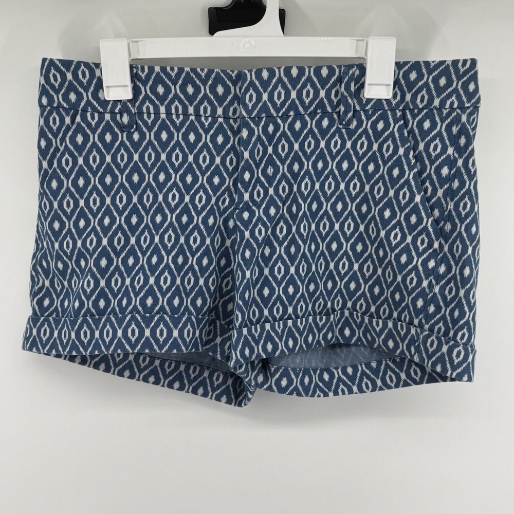 Dear John Stone Blue Ikat Diamond Print Cuffed Shorts Size 31 Boho Stretch